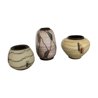 Ensemble de 3 vases de poterie en céramique par Sawa Ceramic Franz Schwaderlapp, Allemagne des années 1960