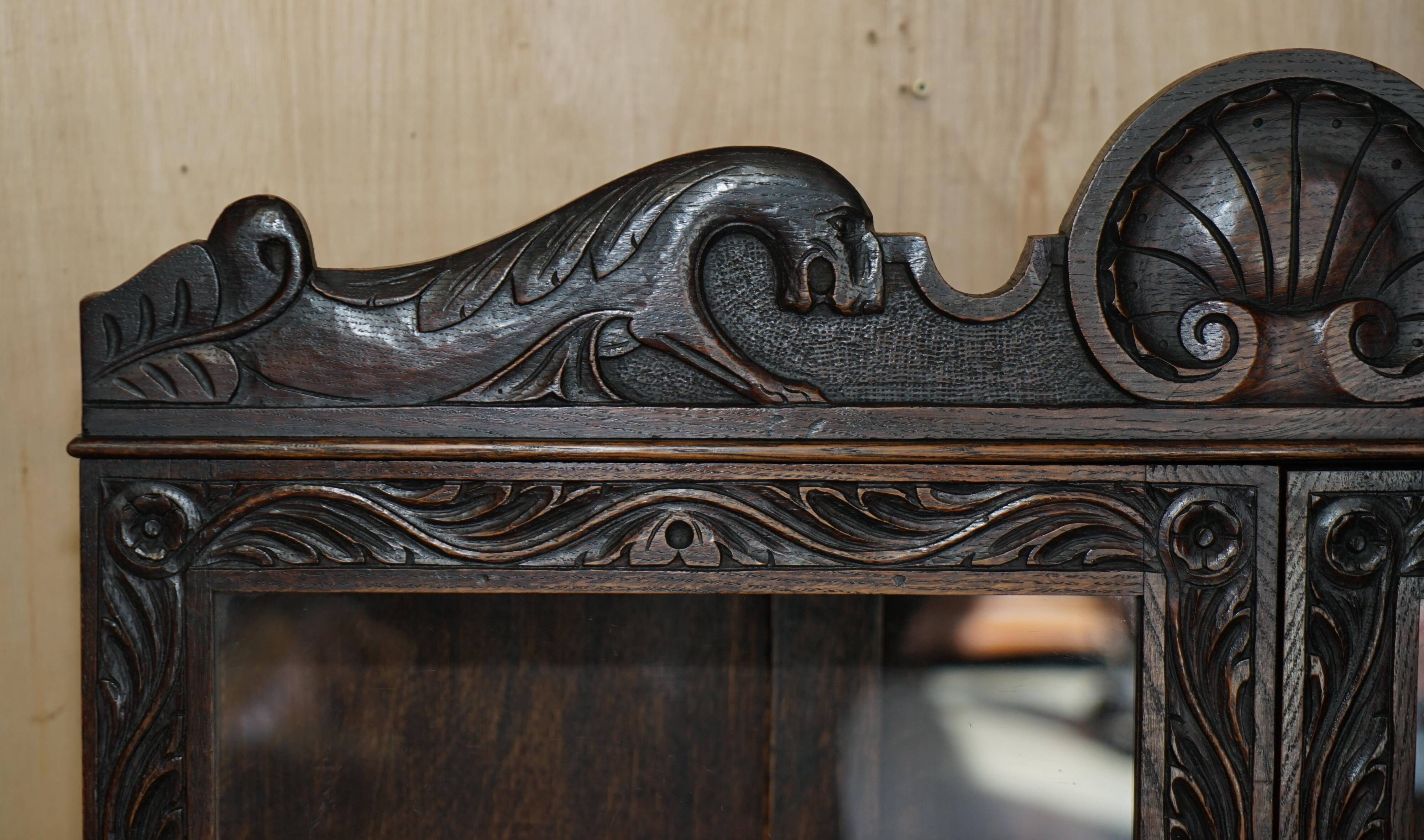 Library Desk in Carved Oak with Brass Handles