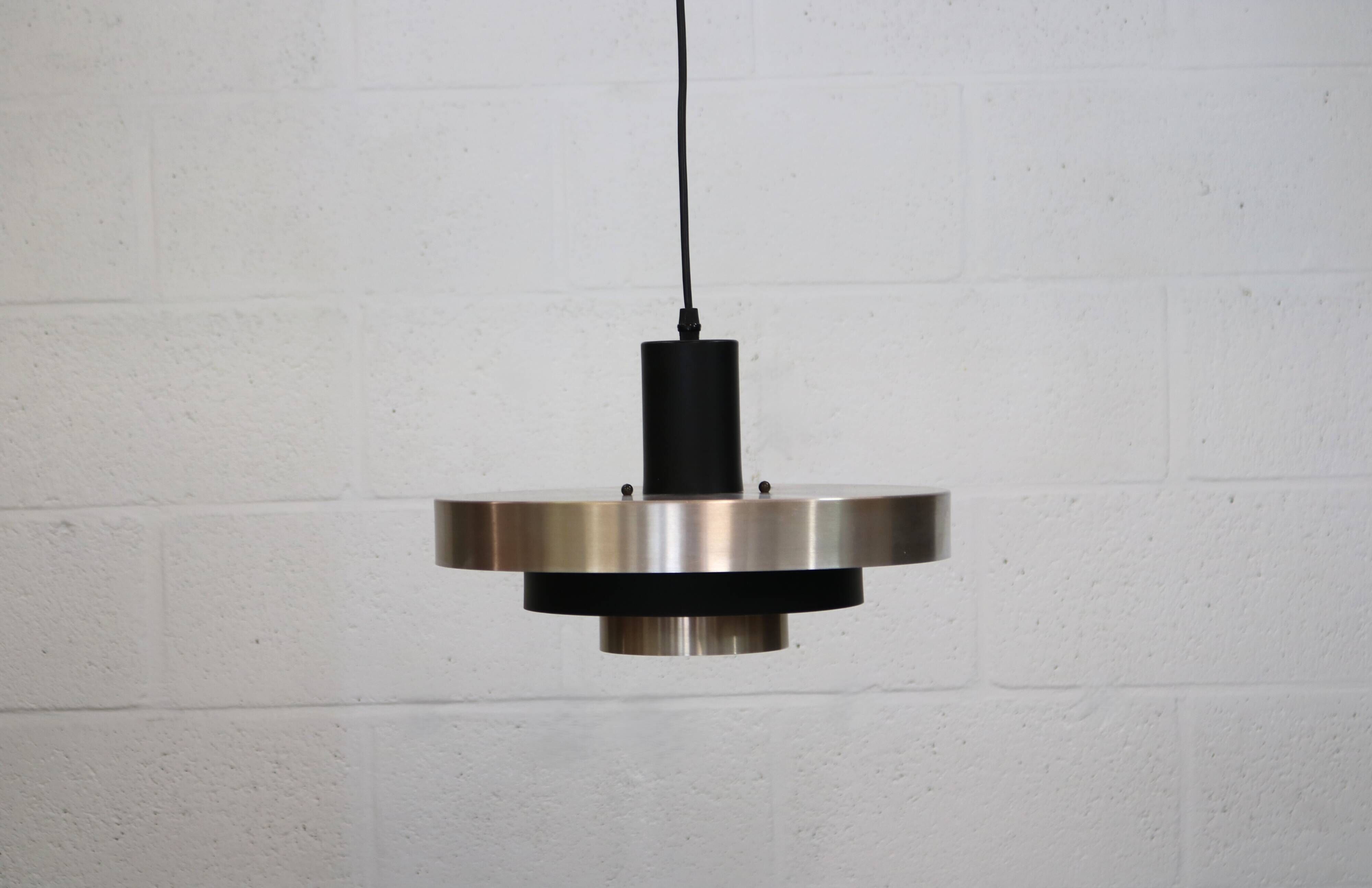 Vintage Danish Pendant Lamp – Champagne Aluminium & Black – Scandinavian