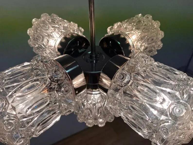 Design Glass and Chrome Pendant by Kamenický Šenov, Czechoslovakia, 1970s