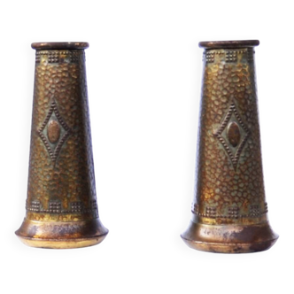 Paire de Vase Galvanoplastie Art Nouveau Laiton - France