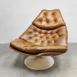 Dutch design Camel leather Artifort swivel chair vintage Geoffrey Harcourt