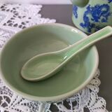 Celadon green glazed ceramic bowl and its vintage spoon/ rice bowl/ soup bowl/ chinese bowl/