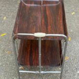Folding serving cart in steel and mahogany wood on wheels, 70cm