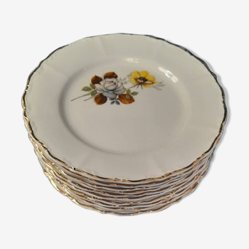 Lot de 10 assiettes à dessert en porcelaine de Sarreguemines motif fleurs