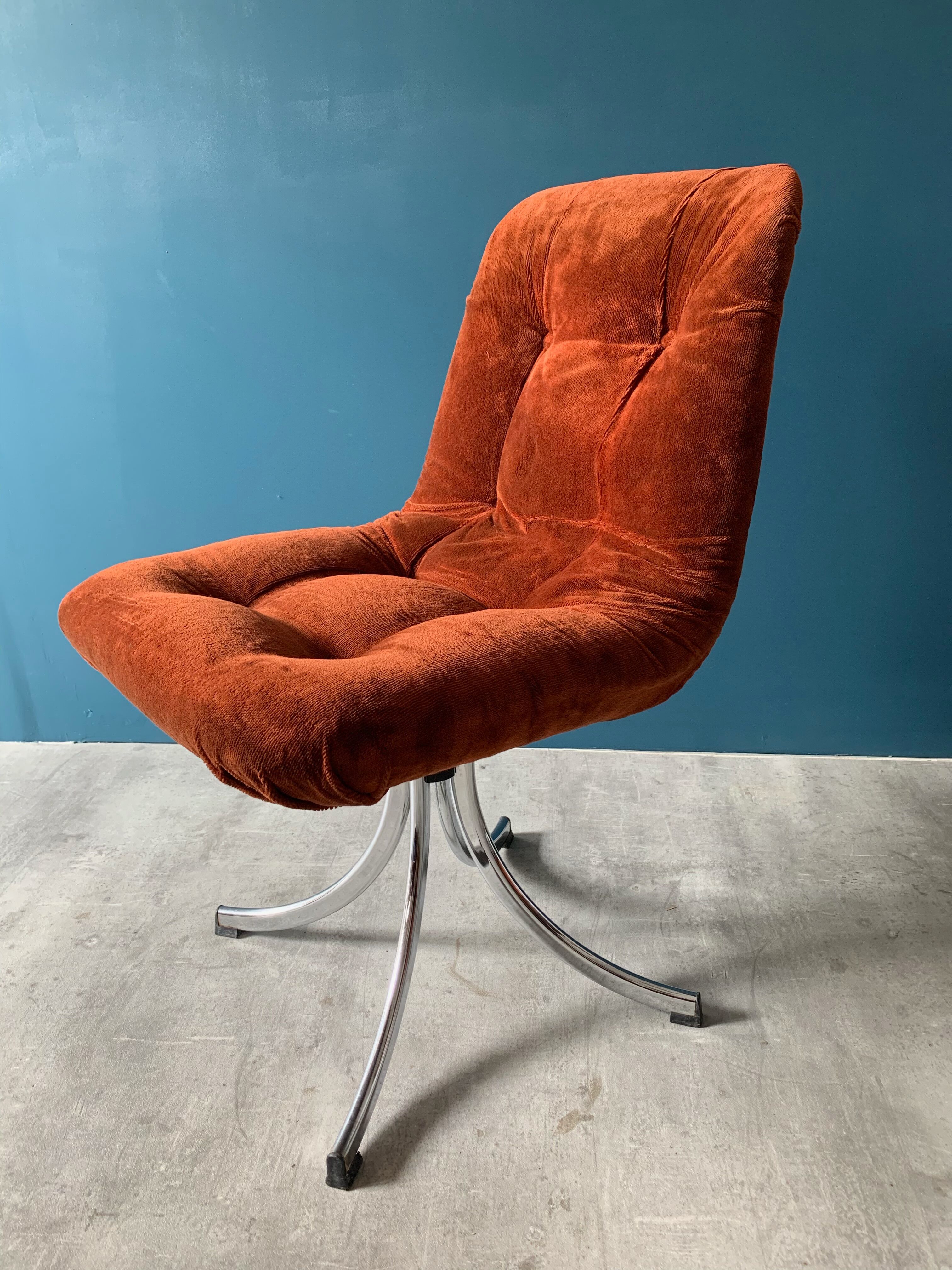 Series of 6 velvet/chrome swivel chairs from the 70s