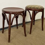 Pair of low stools in curved wood, vintage "Thonet" style