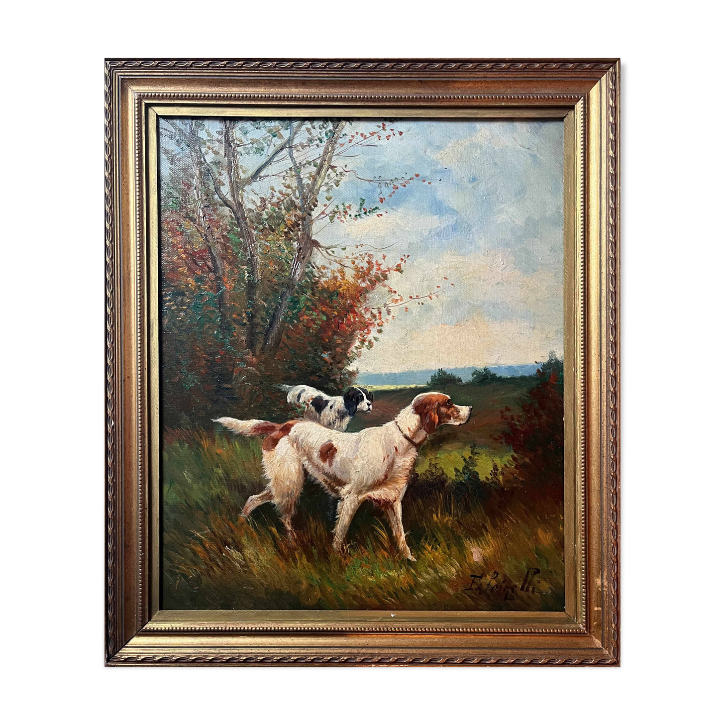HST painting Marcel Falcinelli (1900-1980) "Dog on the lookout" + frame