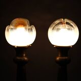 1940s Pair of Italian Restored Brass Table Lamps with Glass Shades