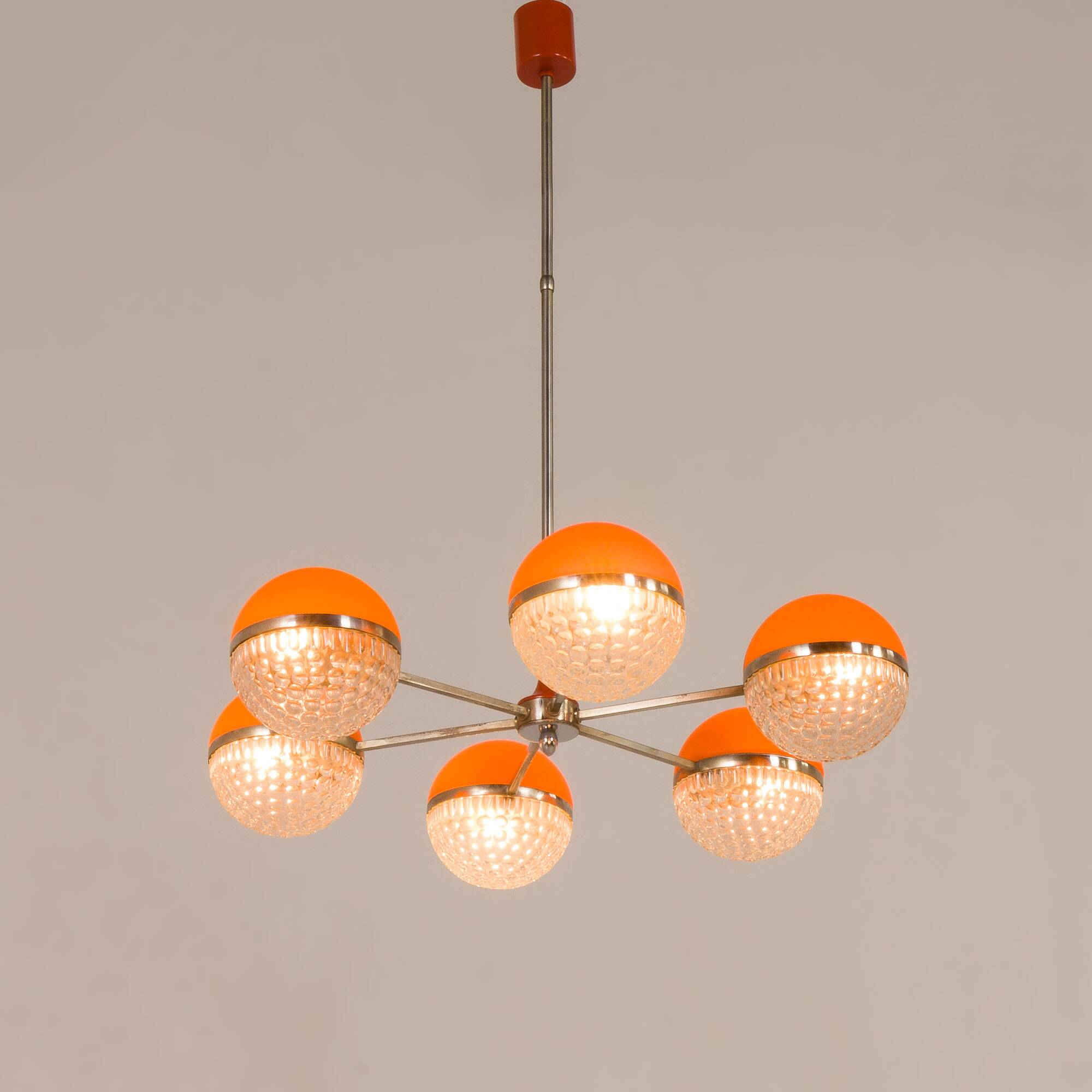 Italian Space Age chandelier with crystal glass shades, 1970s