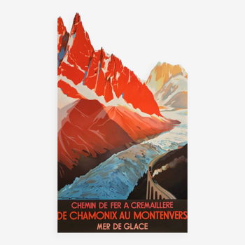 Original poster Chamonix au Montenvers PLM 1982 by Roger Soubie - On linen