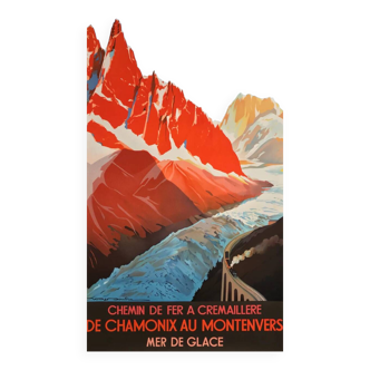 Original poster Chamonix au Montenvers PLM 1982 by Roger Soubie - On linen