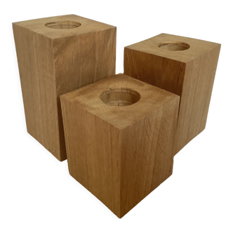 Trio of scandinavian wooden cube candle holders