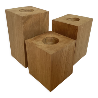 Trio de bougeoirs cubes en bois scandinave
