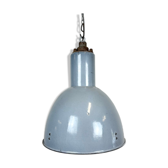 Bauhaus Grey Enamel Industrial Pendant Lamp, 1950s