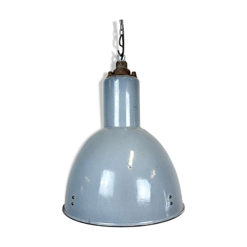 Bauhaus Grey Enamel Industrial Pendant Lamp, 1950s