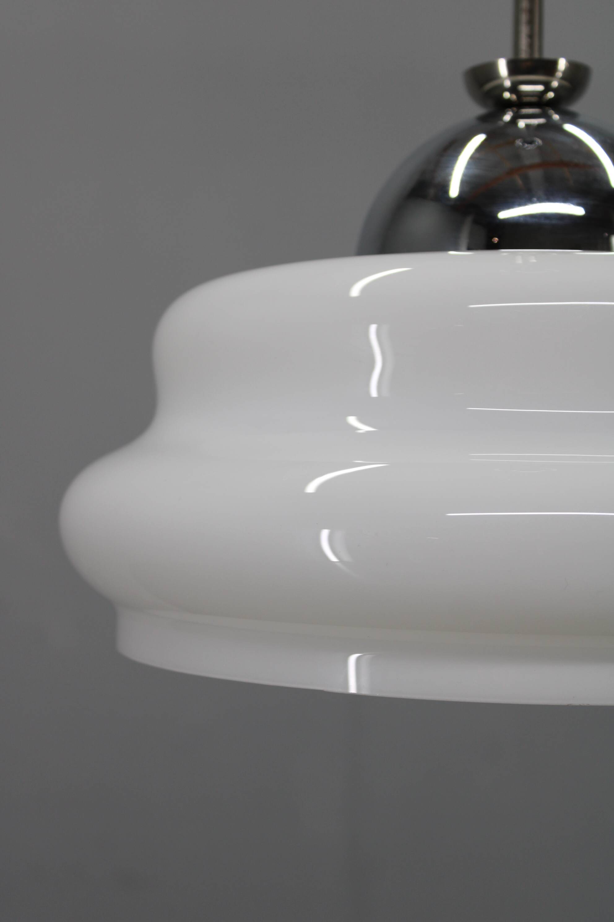 Italian mid-century glass pendant lamp chrome ceiling light 1960s