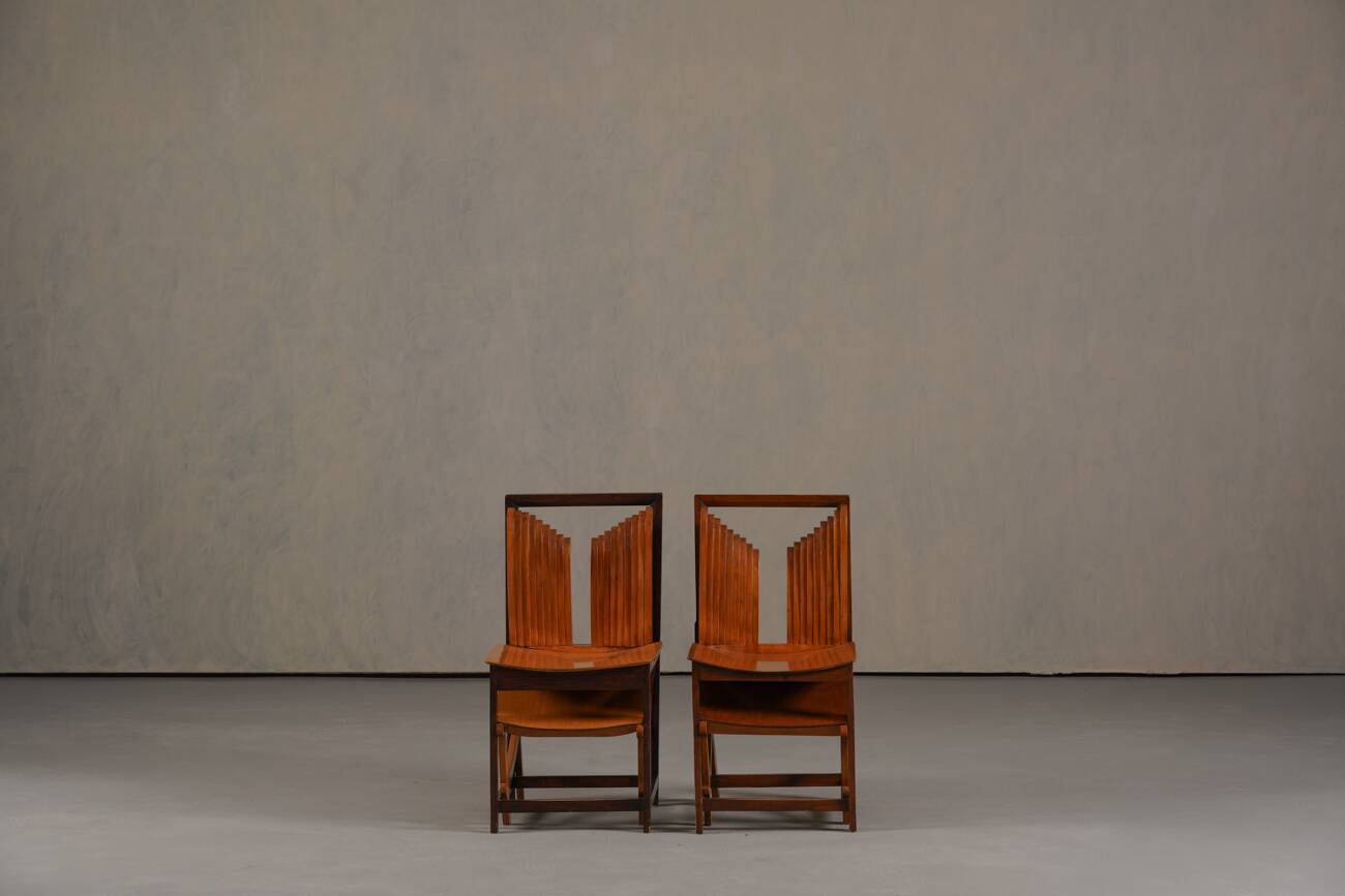 Vintage sculptural unique design dining chairs, France 1960s set of 2