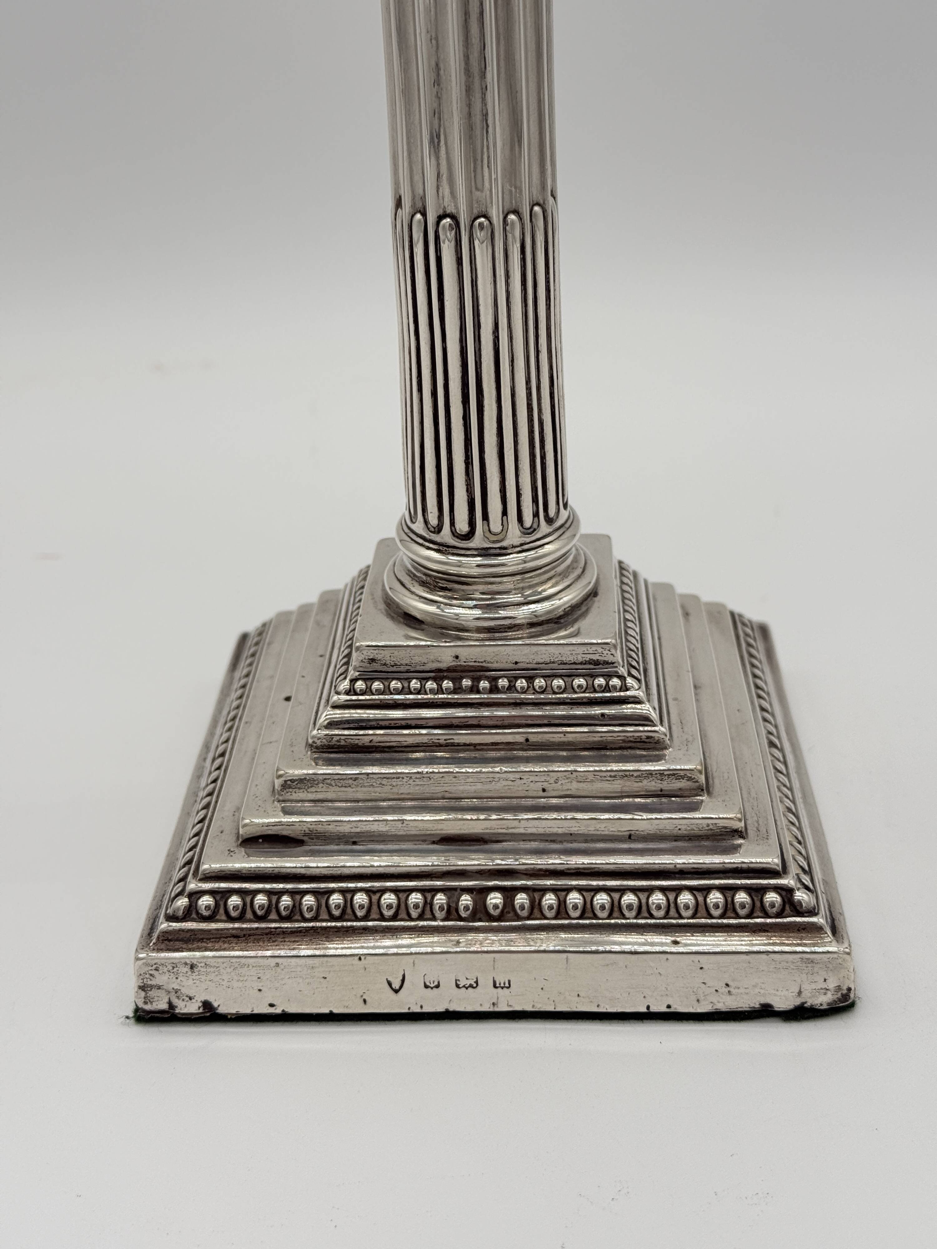 Pair of Victorian Sterling Silver Corinthian Column Candlesticks