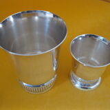 Duo of small silver metal timpani