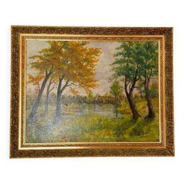 Oil on canvas - Landscape by the water - Signed M.G. Stéphan – 77x62cm