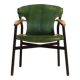 Galathée armchair in green leather, steel and ash wood
