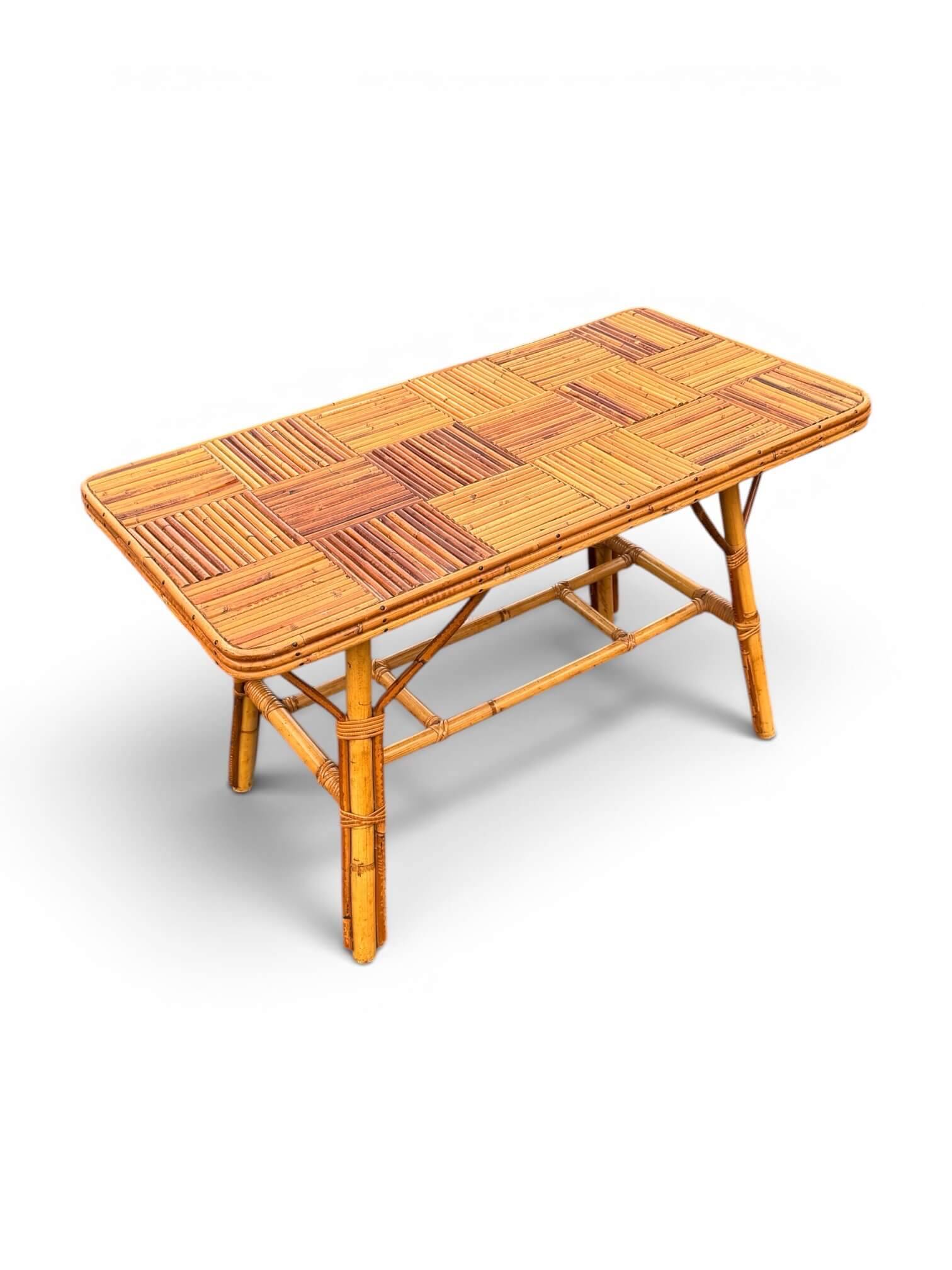 Vintage Audoux Minnet rattan and bamboo coffee table