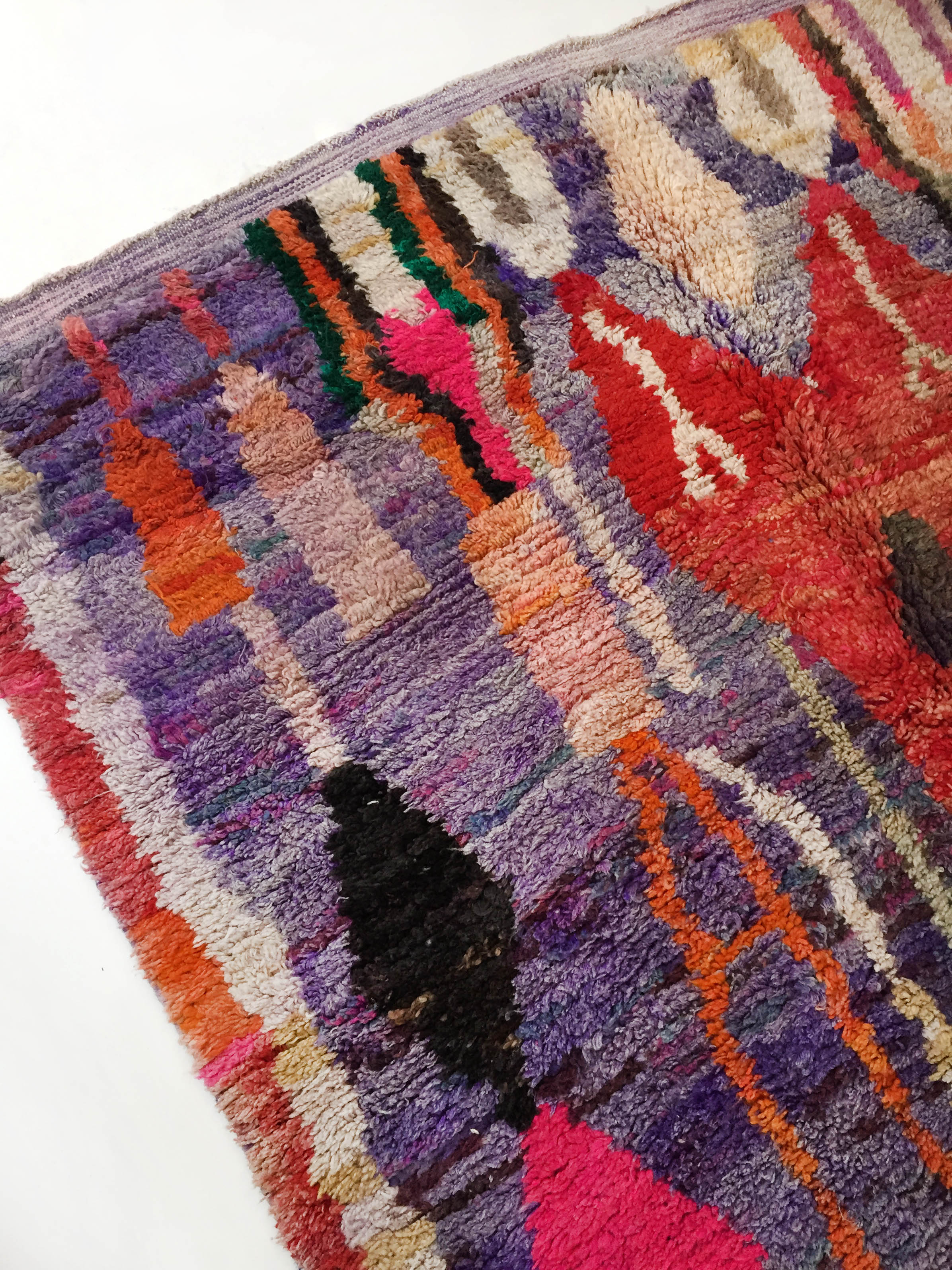 Moroccan Berber carpet boujaad purple with colorful patterns 325x200cm