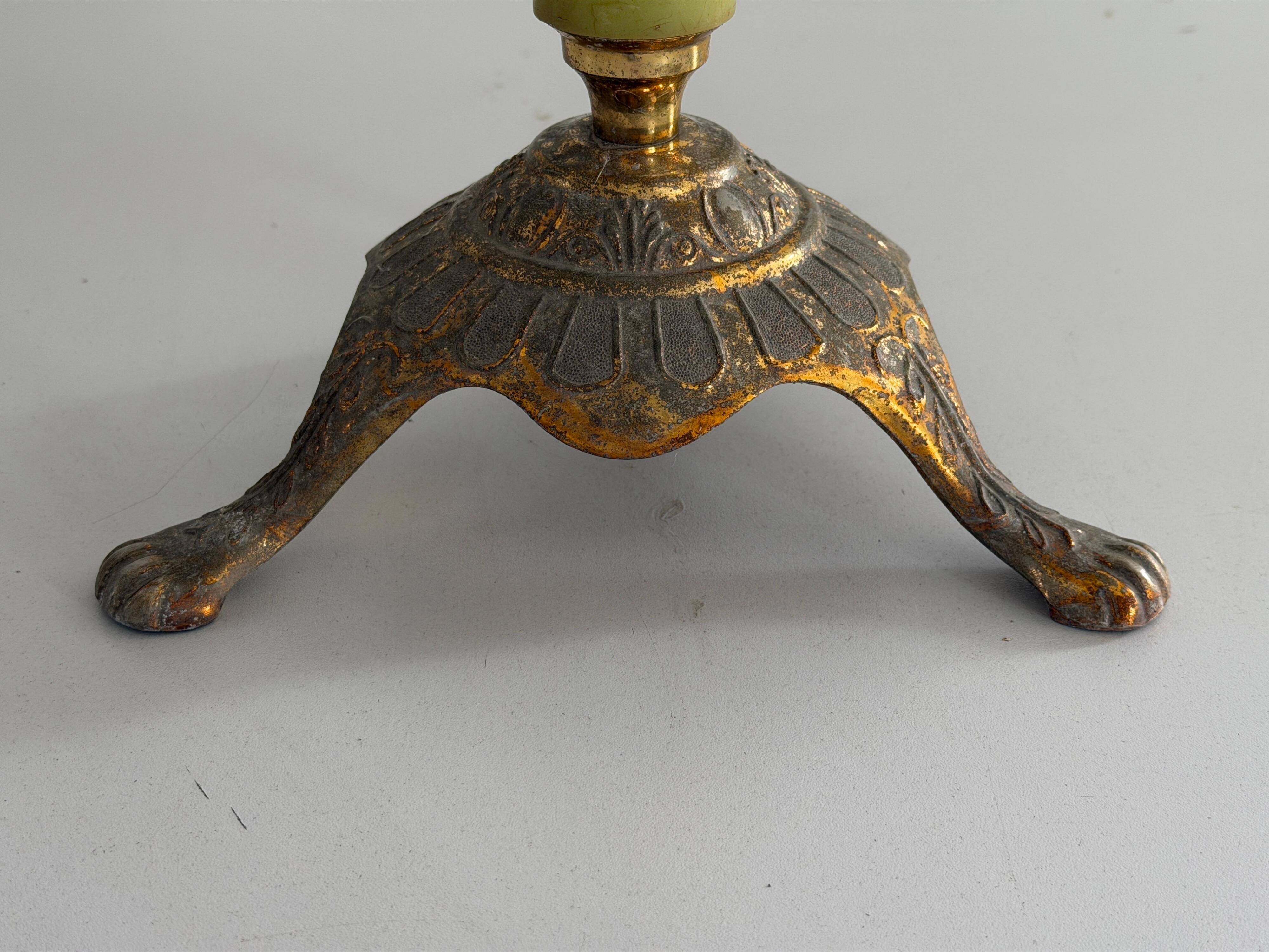 Mid-century side table in green marble with a brass base, 1960s, Italy.
