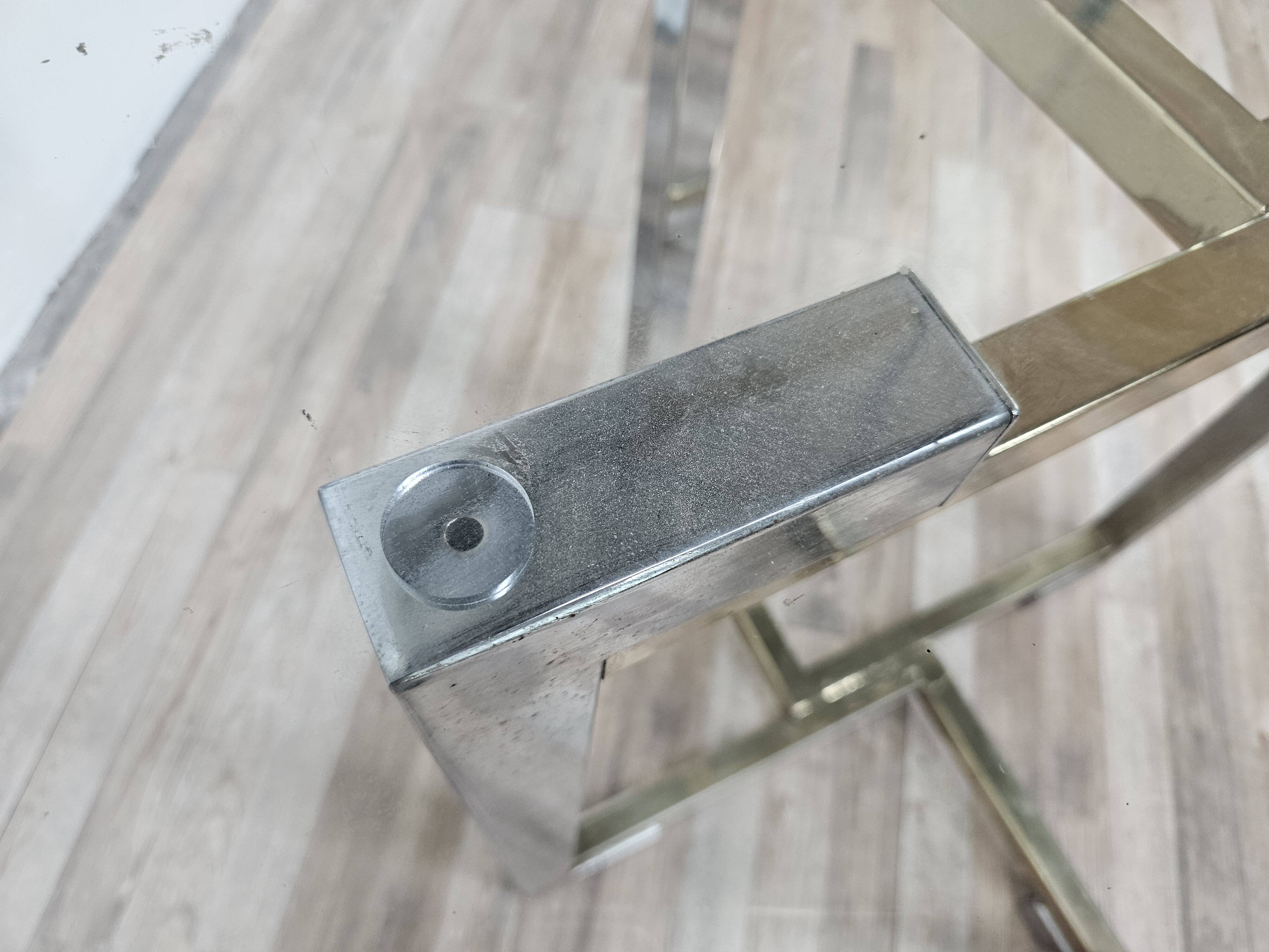 Regency Table in Chromed Metal and Brass with Hexagonal Glass Top