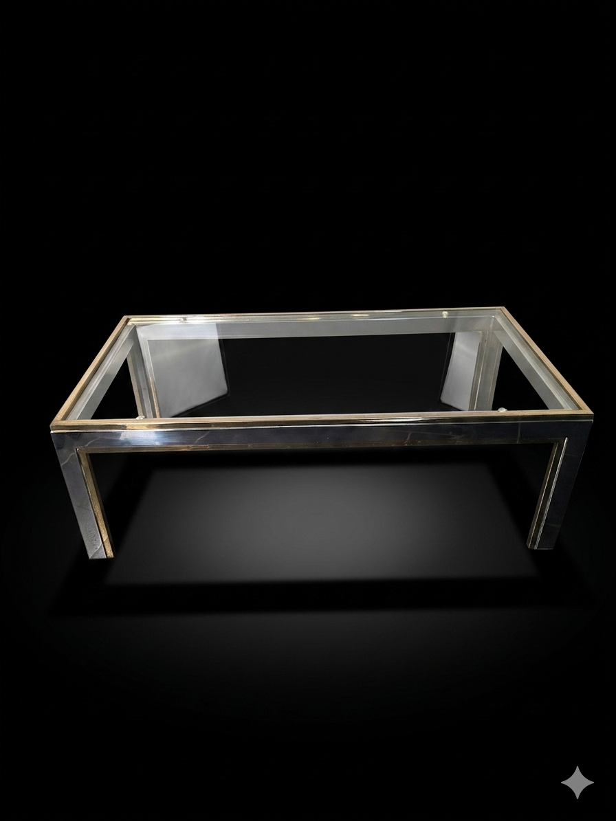 Chrome and gold metal coffee table by Romeo Rega from the 1970s.