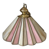 Suspension style Tiffany vintage, abat-jour pâte de verre  bicolore