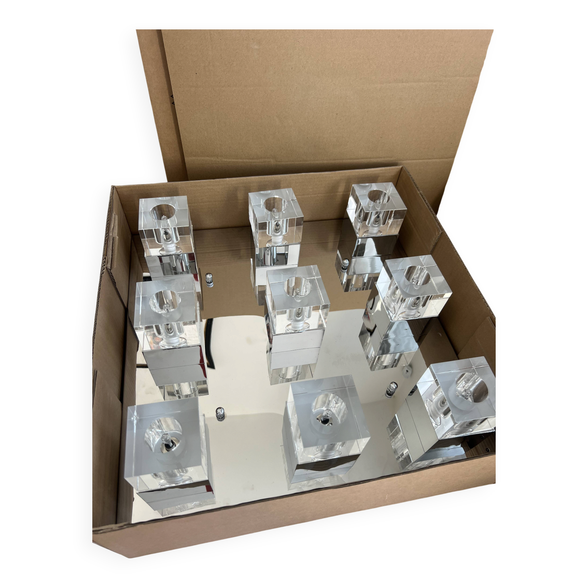 Vintage luminaire – 9 cubes Lucite & Chrome – 1970s – Market Set S