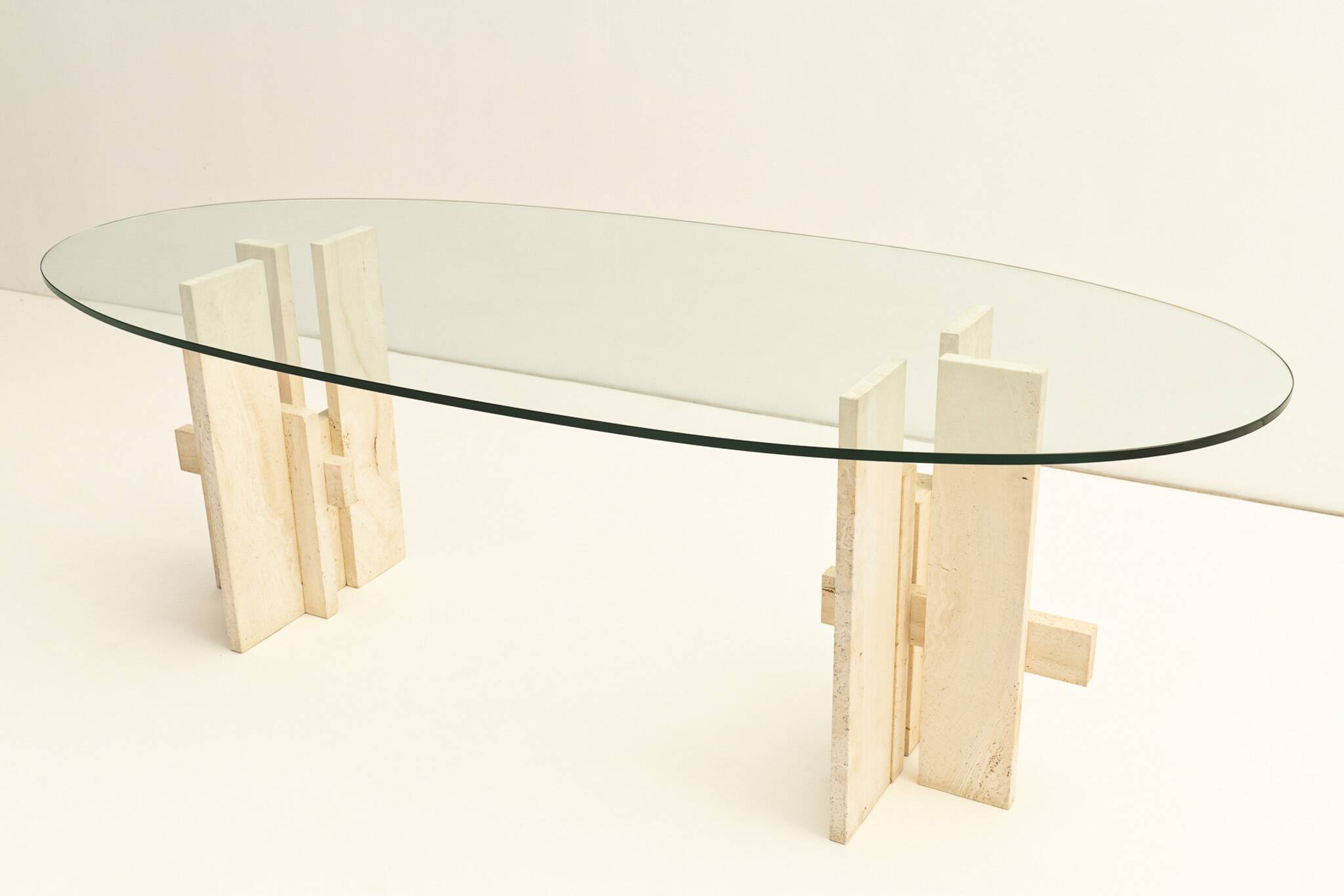 Travertine dining table by Willy Ballez, 1970s