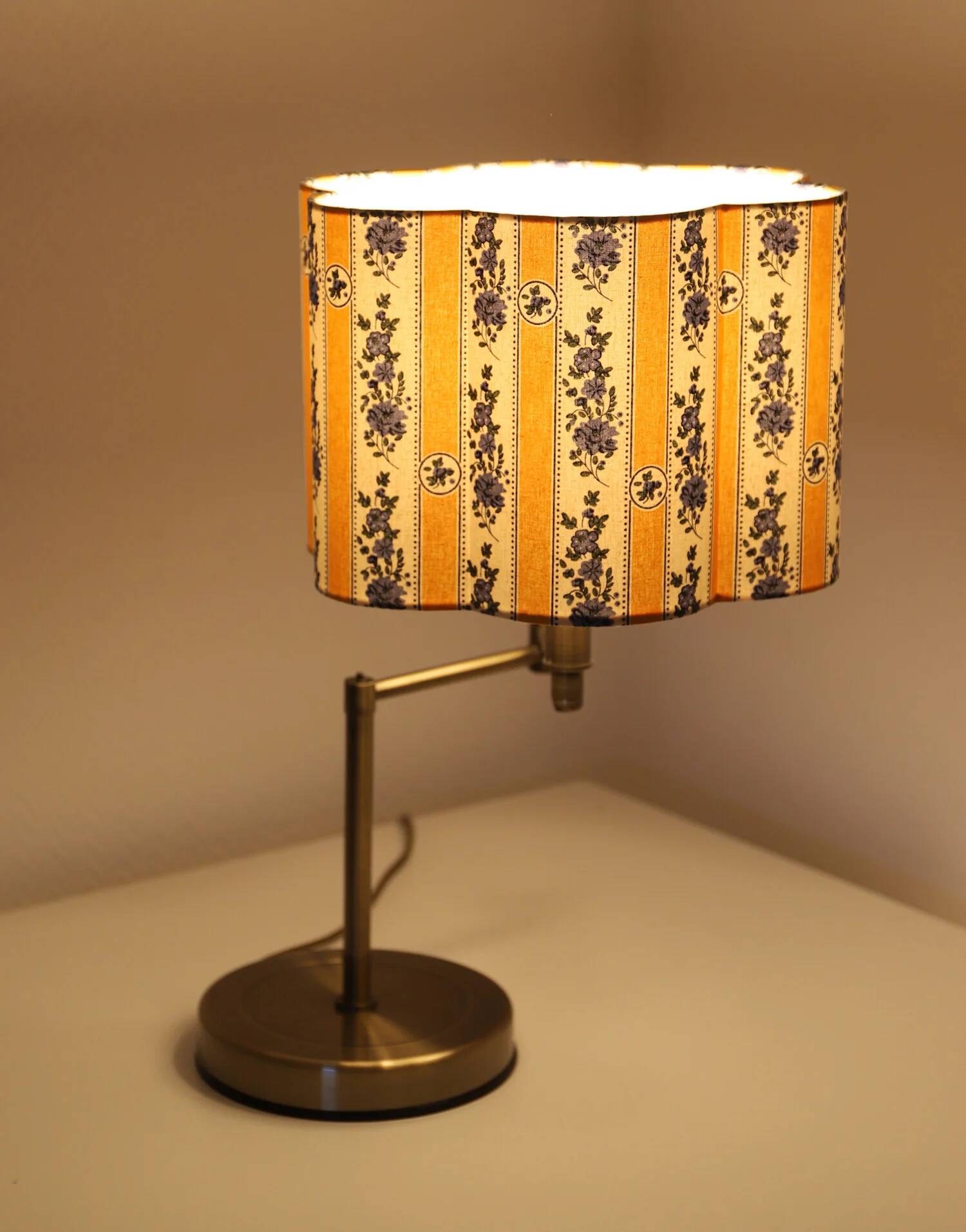 Recycled vintage lamp — with a swivel arm, fluted floral shade