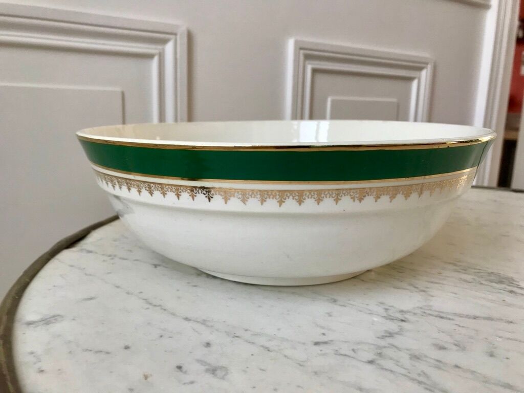salad bowl Digoin Sarreguemines model "Martine" green and golden 50s