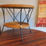 Mid century rattan and iron 2-level coffee or side table, 1960s