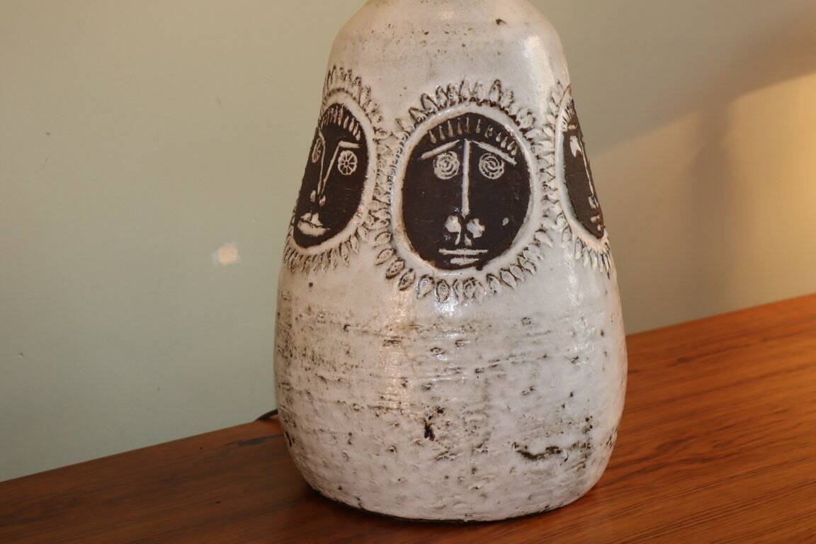 Enamelled ceramic table lamp by Albert Thiry, Vallauris 1960