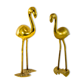 Ensemble de 2 flamants roses en laiton style Régence d'Hollywood vintage des années 60