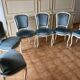 6 Louis XV style medallion chairs lacquered with ivory and blue velvet