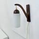 Vintage Scandinavian wall lamp with teak and opaline glass shade , 1960s