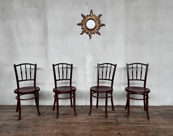 Série 4 chaises en bois bistrot 1950  fischel