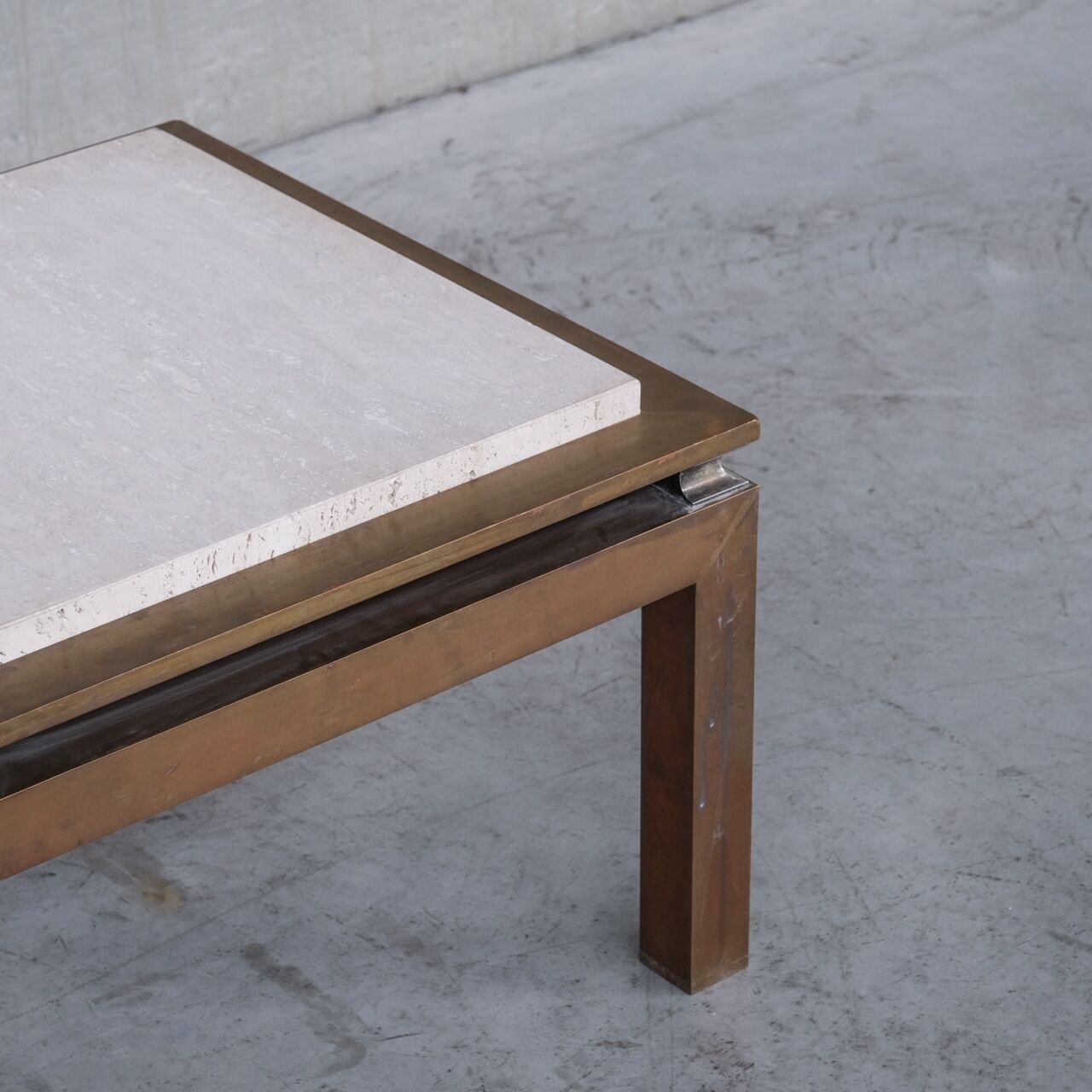 Travertine and brass mid-century french coffee table