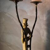 Lamp ivory resin figurines magician 1950 a 70 a. santini made in italy 63x26 marble base