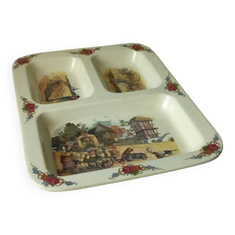 Obernai plateau plat 3 compartiments en faience de sarreguemines h.loux