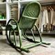 Children's rocking chair in woven wicker and green rattan
