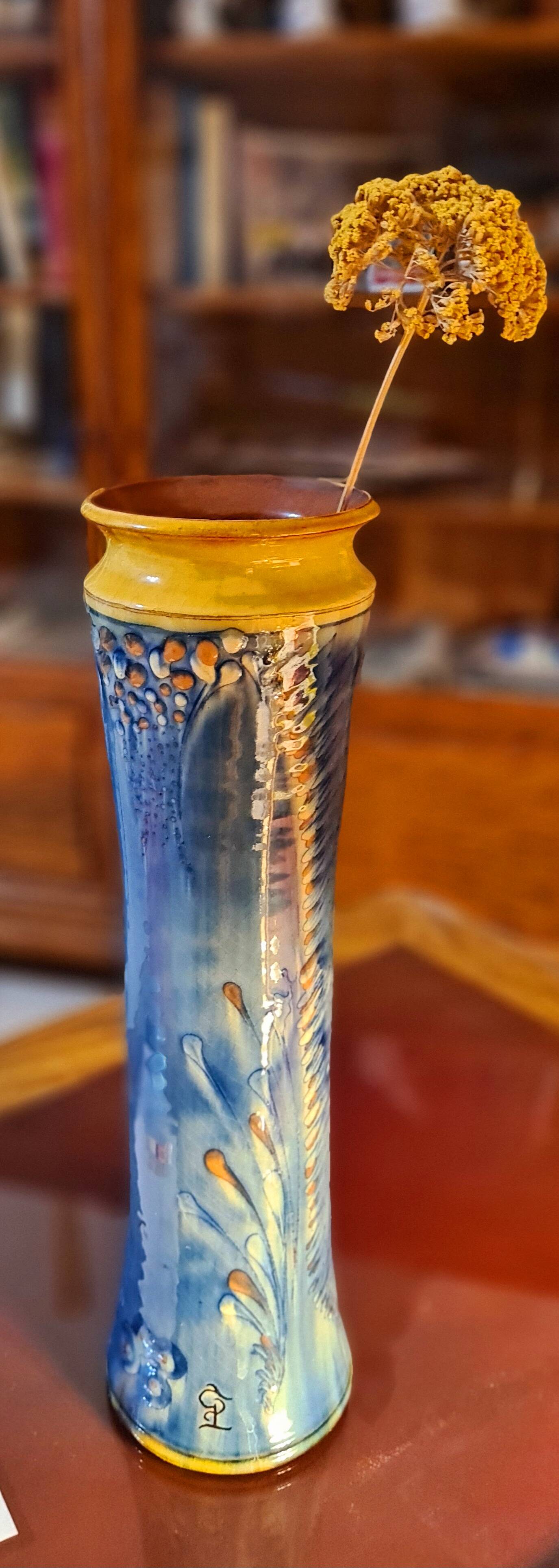 Very large signed roller vase (to be deciphered)