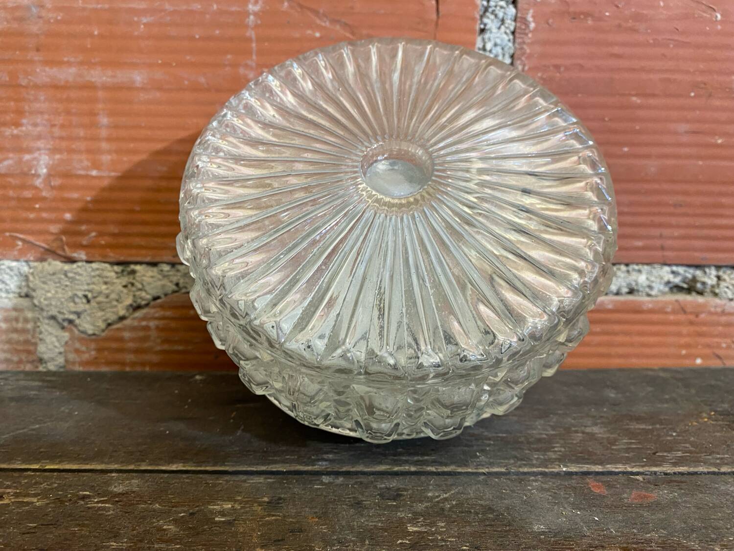 Vintage Black Metal Support + Moulded Glass Ceiling Light Fixture