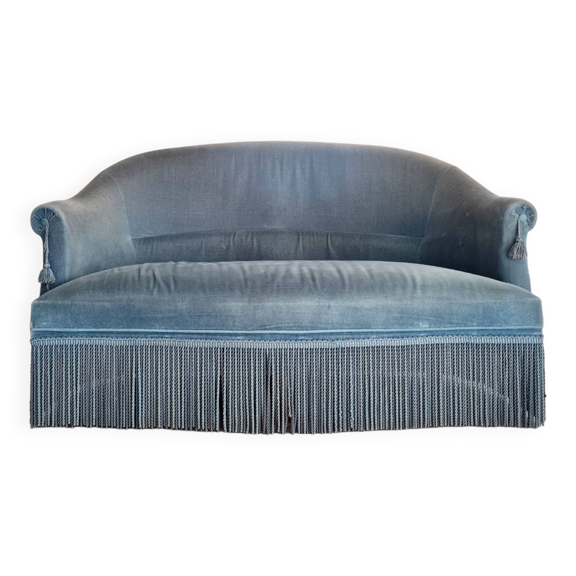 Banquette crapaud en velours bleu ras