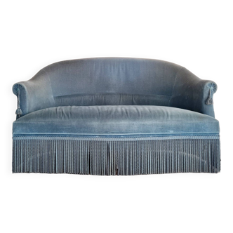 Banquette crapaud en velours bleu ras